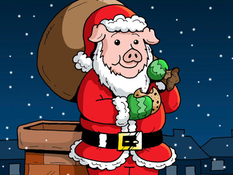 cartoon illustration of santa pig